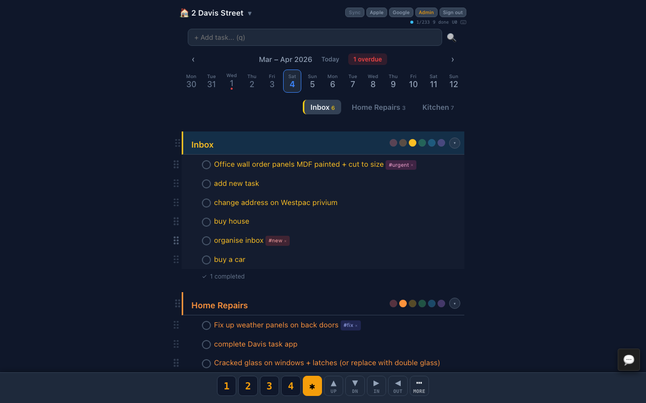 tdp — The Davis Planner: task list with vim keybindings, calendar strip, and AI chatbot