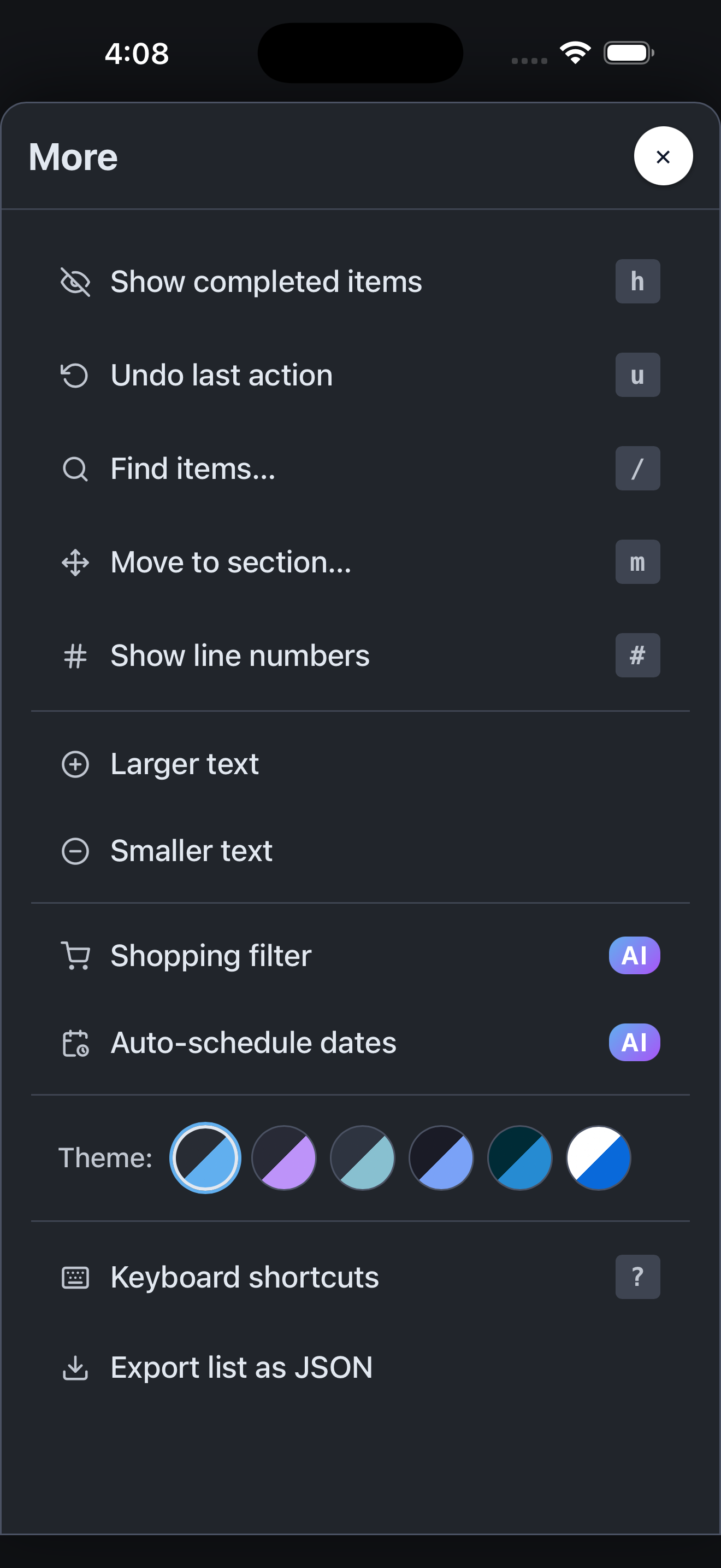 Smart schedule menu